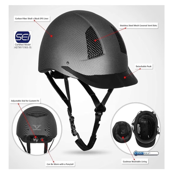 TuffRider Starter Carbon Fiber Print Horse Riding Helmet: NEW IN BOX - UNISEX main image 6
